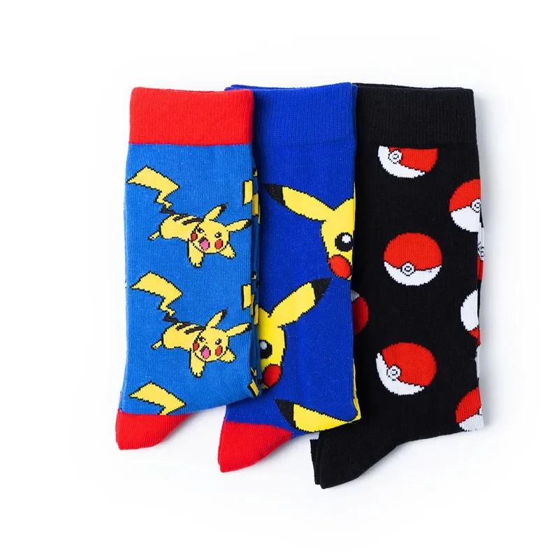 Anime Pokemon Stockings for Men Women Kids Pikachu Action Figure Large Size Elastic Casual Sports Long Socks in Cotton Toys Gift