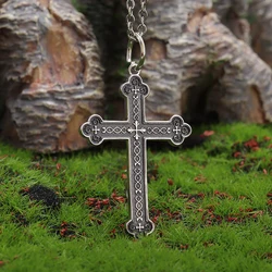 Vintage Christian Prayer Cross Pendant Necklace for Men's Punk Religious Amulet Jewelry