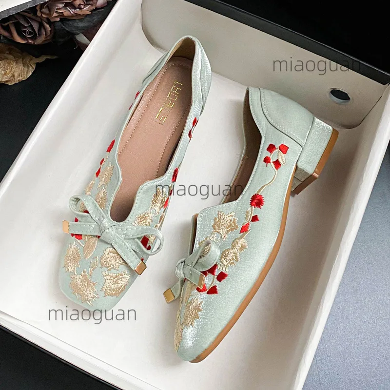 ナショナルスタイルの花柄刺繍入りレディースキャンバスシューズ-バレエフラットシューズ-コンフォート-ヴィンテージ-バレリーナ-レディース-ダンシングヒール-パンプス-サパトス