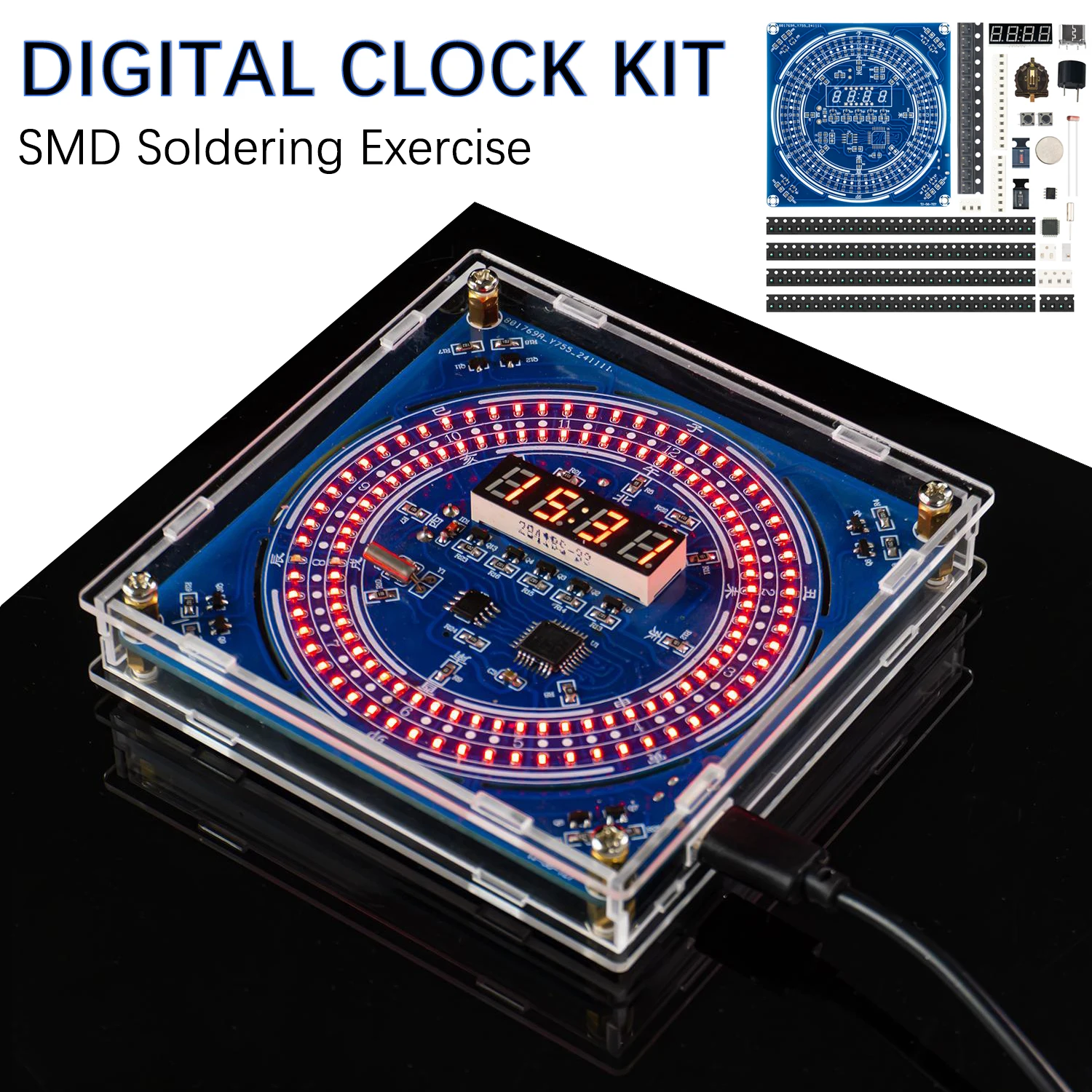 Soldering Practice for Beginners DIY Digital Clock Kit Multifunction Electronic Clock with Time/Temperature Display Auto Dimming