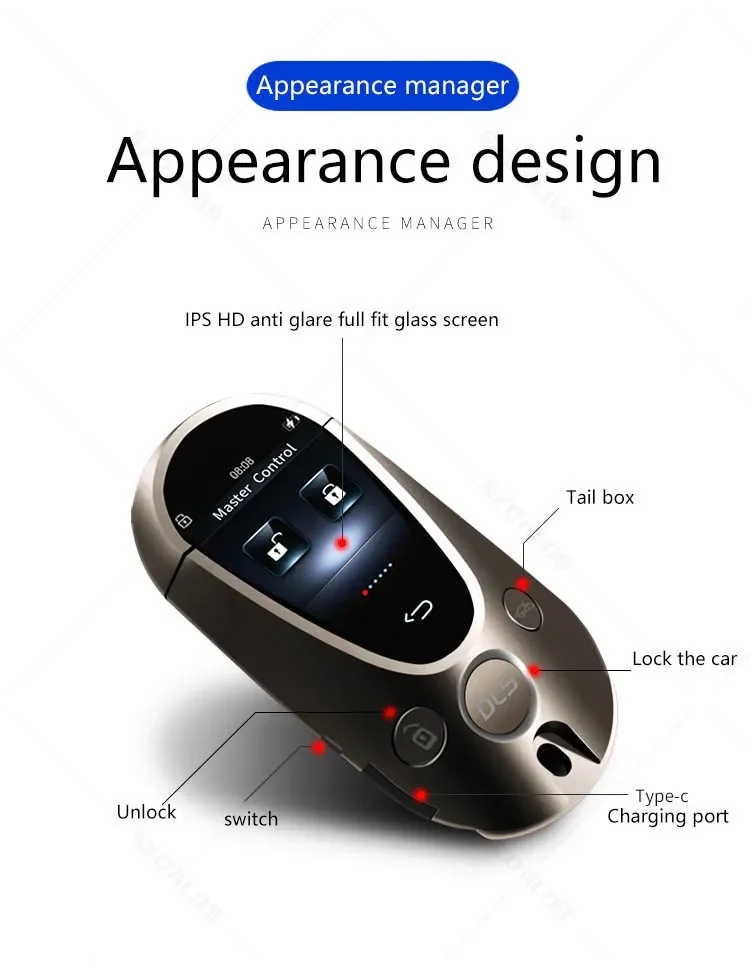 مصنع دالوس توريد نموذج جديد مفتاح Lcd ذكي مفتاح السيارة العالمي لجميع السيارات مع زر تشغيل الدفع مع دخول بدون مفتاح