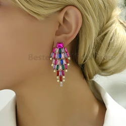 Boho Colorful Crystal Multilayer Design Geometric Drop Earrings For Women Fashion Party Clothing Matching Elegant Jewelry Gifts