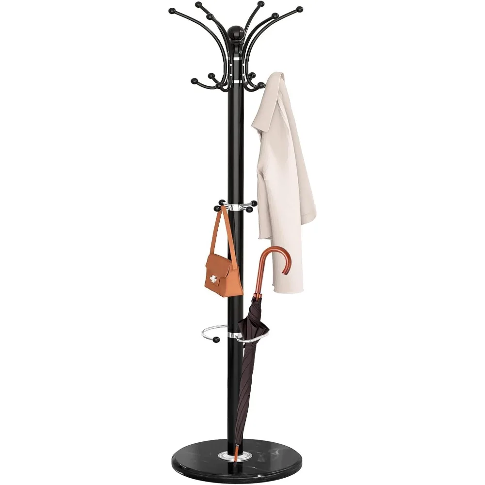 

Coat Rack Freestanding W Marble Base, Heavy Duty Clothes Tree W Hooks and Umbrella Storage, Metal Hall Holder for Hanging Jacket