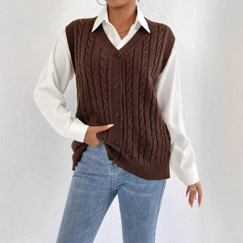 

Кардиган в европейском и американском стиле, осенне-зимняя женская повседневная верхняя одежда, плетеный вязаный свитер, жилет