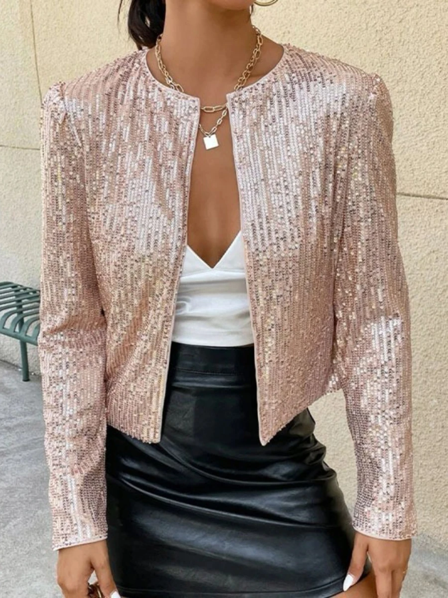 Party Club Blazer Sequin Women Jacket Long Sleeves Slim Cardigan Dress Up Streetwear Open Front Sequin Jacket Female Clothing