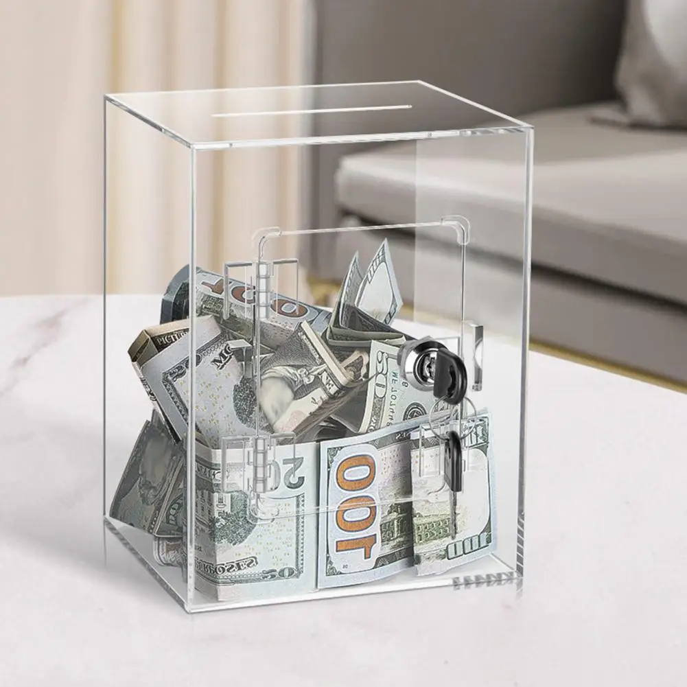 Tirelire transparente avec clé pour enfants et adultes, pot d'épargne transparent, tirelire en acrylique, capacité d'argent pour pièces de monnaie