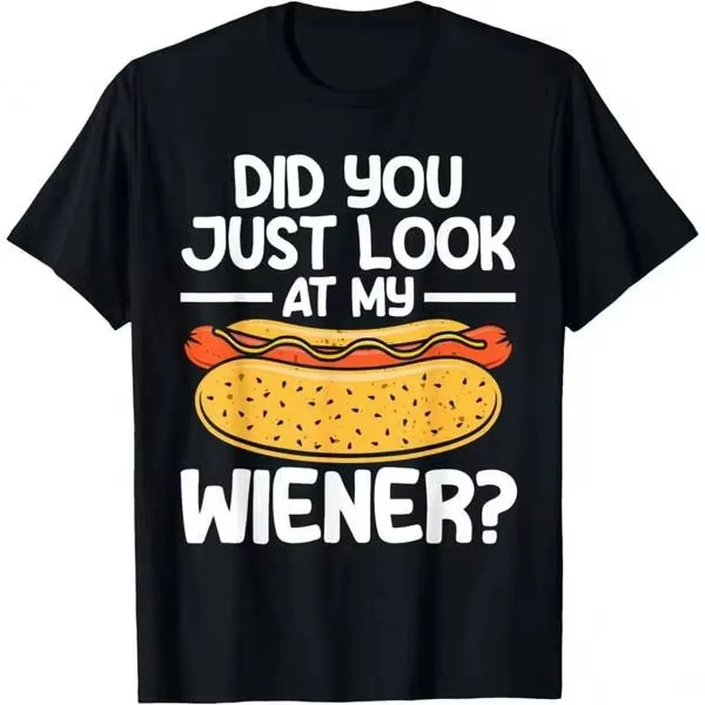 180GSM Pure Cotton Printed T Shirt Hot Dog Wiener Pun Adult BBQ Humor Graphic Soft Knit Machine Washable Casual Party Tee