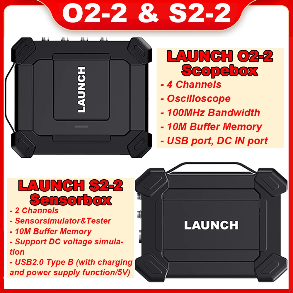 

Launch X-431 X431 S2-2 Sensorbox Tester 2-Channel Simulator & X431 O2-2 4-Channel Scopebox USB DC Digital Oscilloscope