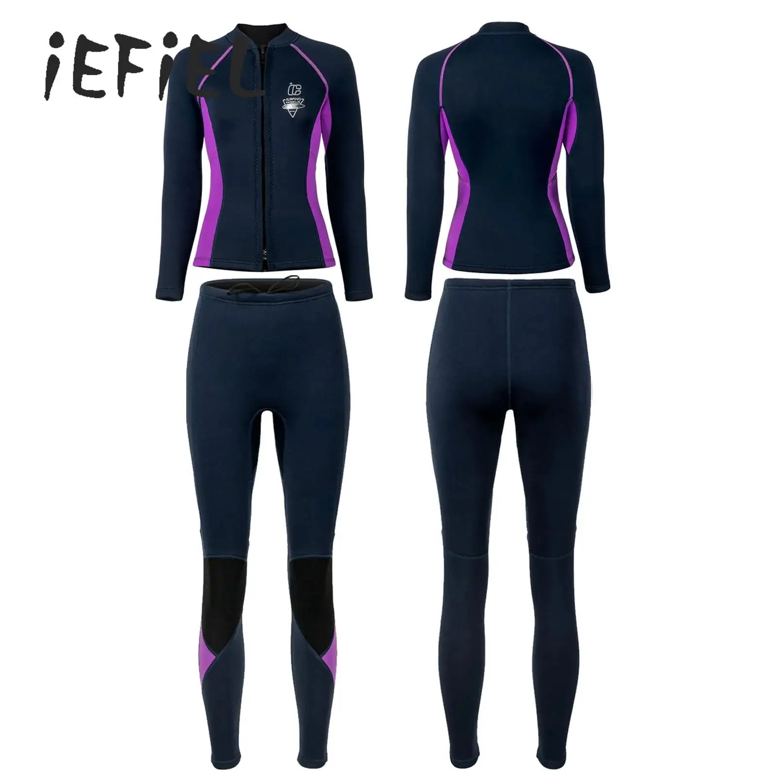 3mm Long Sleeve Wetsuit Womens Sports Diving Swimming Surfing Beach Snorkeling Neoprene Zip Jacket Coat Long Pants Swimwear