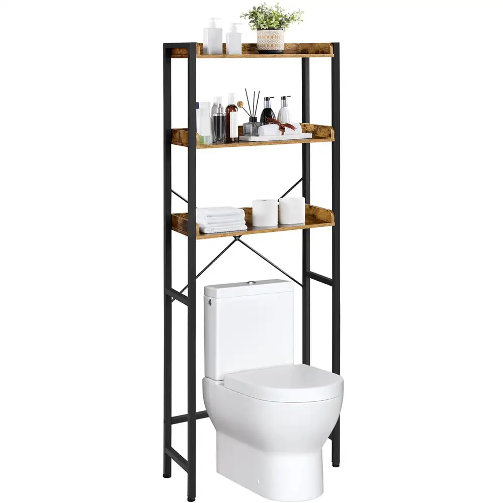 

Modern Over-the-Toilet 10"W x 25"D x 65"H 3-Shelf Bath Shelves, Rustic Brown