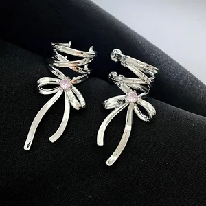Y2K-Ribbon Aesthetics Ear Clips for Girls, Ballet Style, Bow-Knot Ear Cuff, Korean Women's Fashion, Kpop Earring, Jewelry Gifts, New 6 Main Sales Kit Earring - №3