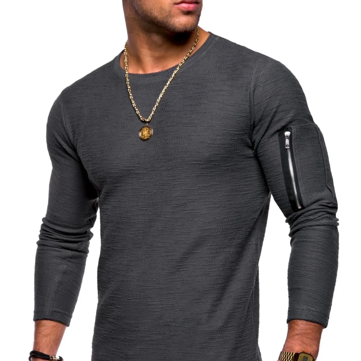 

Crew neck long-sleeved T-shirt splicing men's clothing