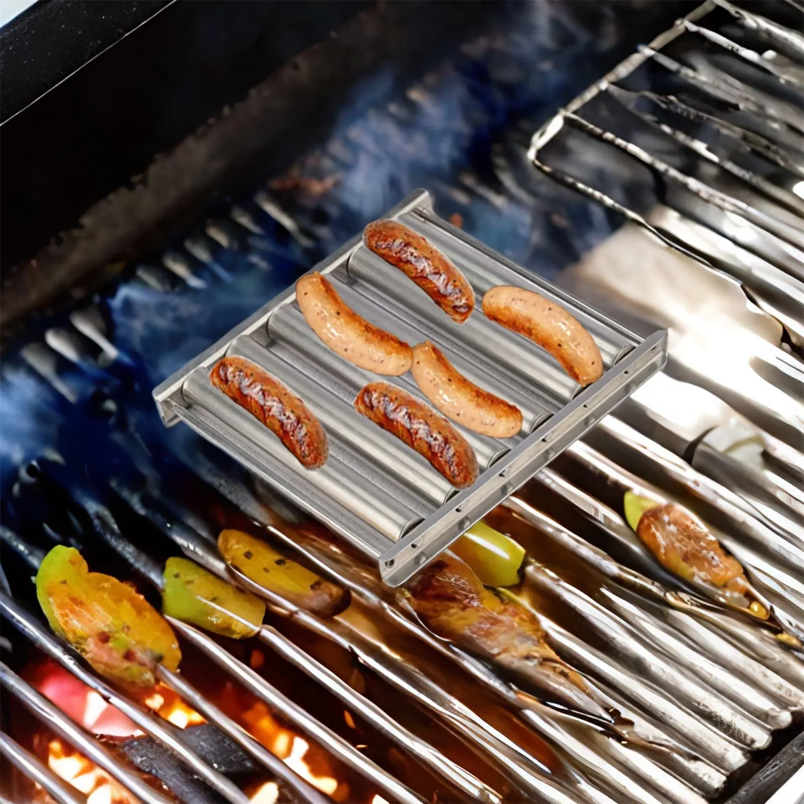 

Удлиненная деревянная ручка, ролик для хот-догов, равномерный нагревательный ролик для хот-догов для равномерного приготовления хот-догов или колбасы