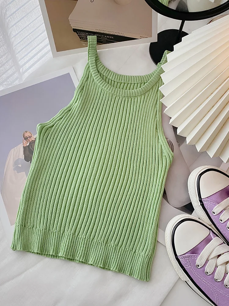 HELIAR Women Round Neck Halter Tops Knitted Off Shoulder Candy Cute Tops Camis Women Tank Tops 2024 Summer