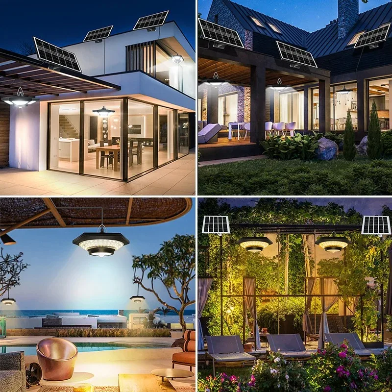 Solar-Schuppenleuchte, Solar-Pendelleuchte für drinnen und draußen, 228/180 LED, 1000 lm, 5 Modi mit Fernbedienung für Scheune, Pavillon, Garage