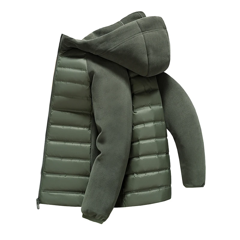 

85% White Duck Down Coat Lightweight Men's Winter Simple Solid Warm Padded Hooded Jacket Long Sleeve Patchwork Thermal Down Coat