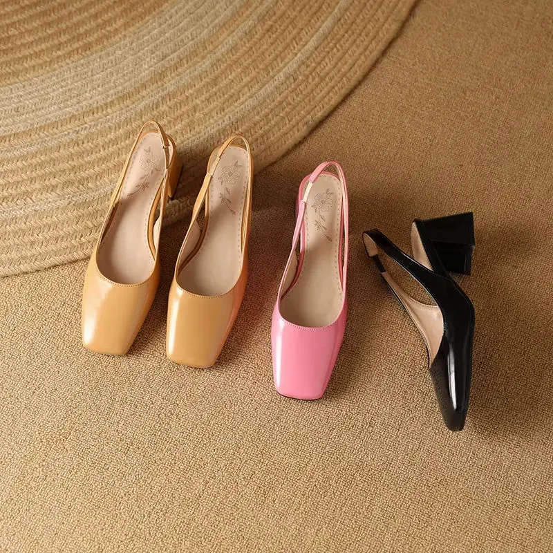 Sandały damskie ze skóry lakierowanej Kwadratowe obcasy blokowe 5,5 cm Pasek z tyłu Eleganckie buty codzienne dla kobiet Duży rozmiar 46 47 48