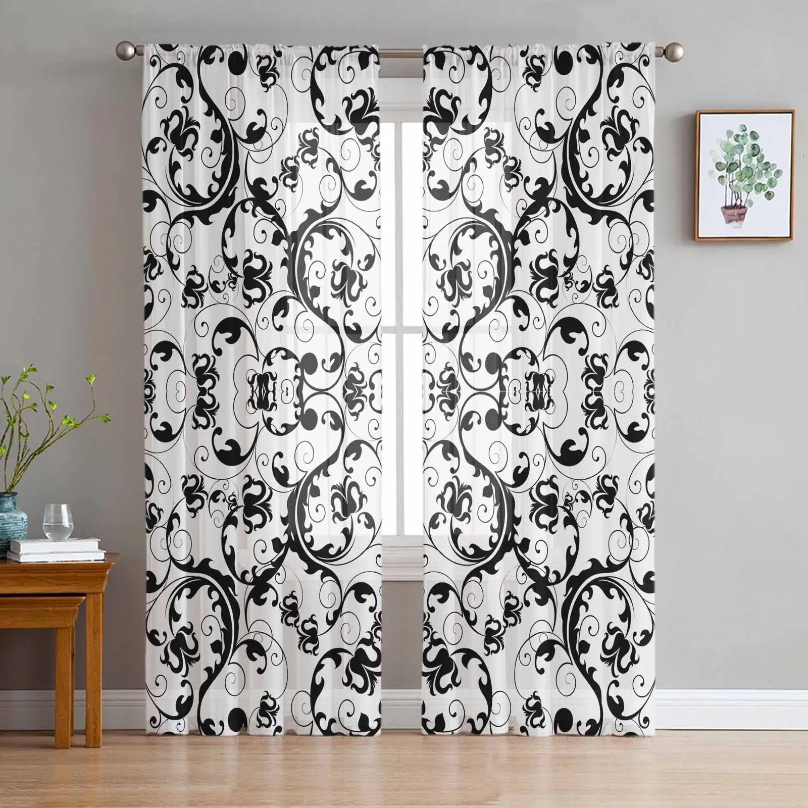 

Abstract Modern White Pattern Tulle Curtains for Living Room Bedroom Sheer Voile Drapes Modern Printed Design Sheer Curtains