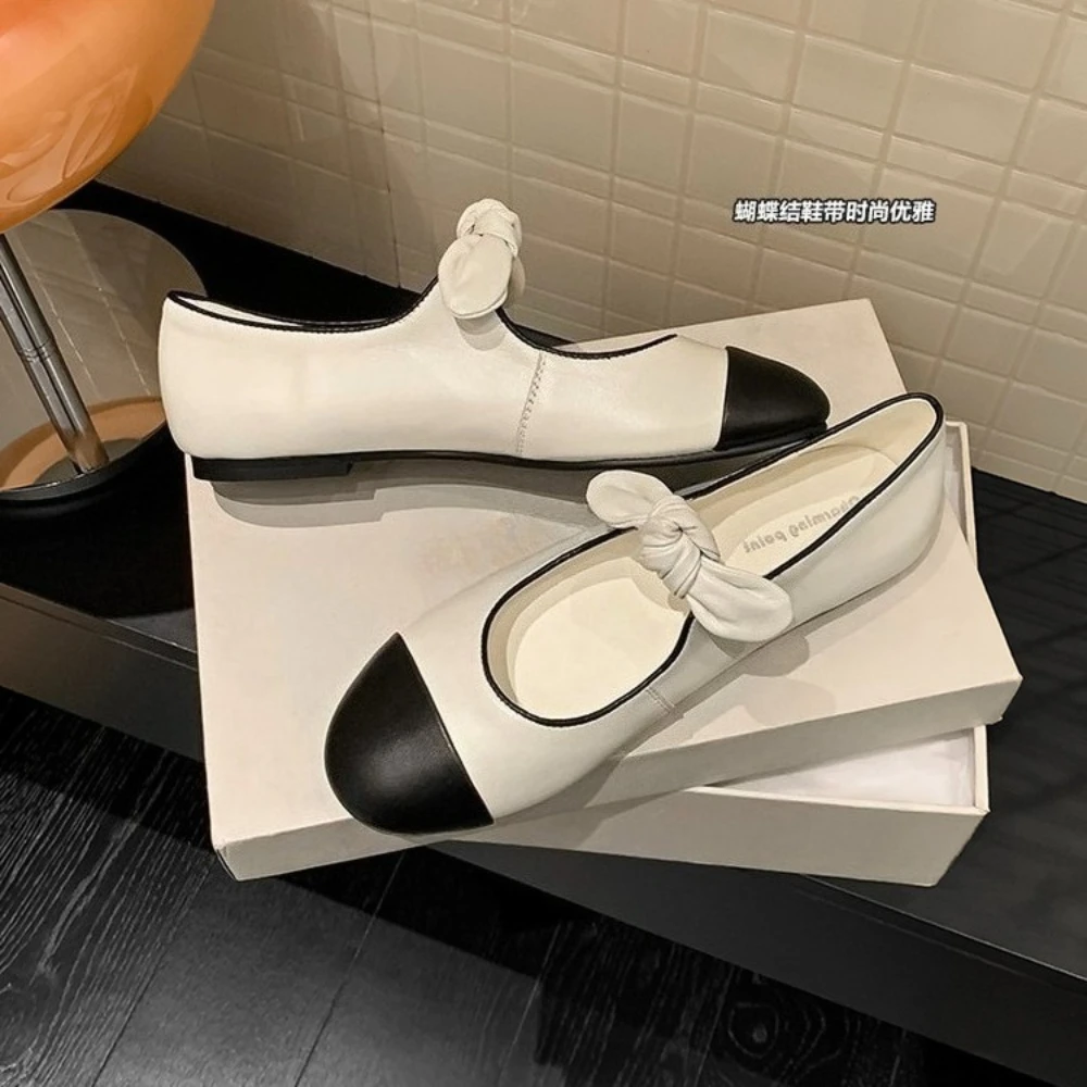 أحذية باليه مسطحة من الجلد الطبيعي للربيع والخريف للنساء، أحذية ماري جين العصرية والمريحة للنساء
