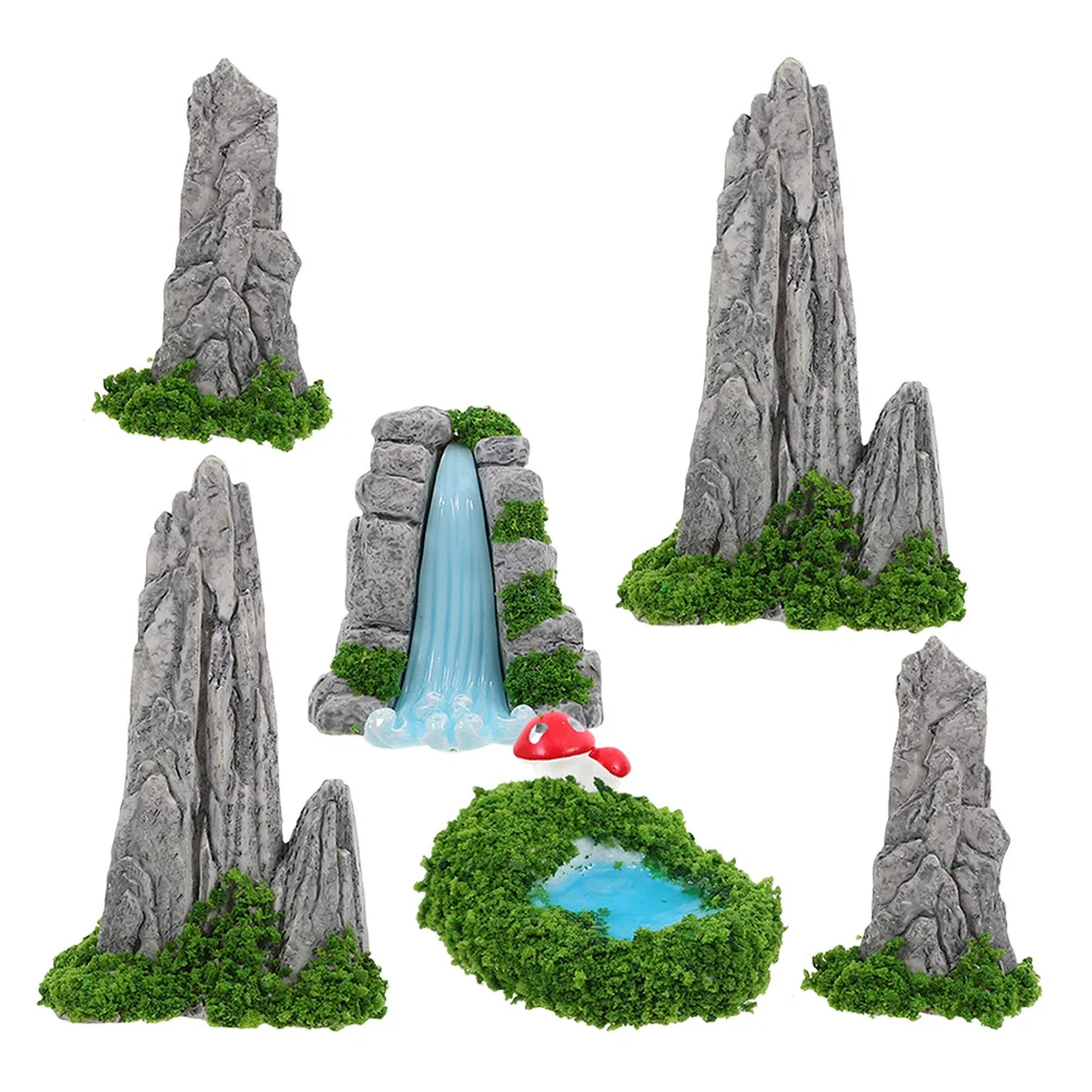 

1Set Resin Micro Landscape Decorations Mini Waterfall Pool Ornament for Room Living Table DIY Accessory Landscape