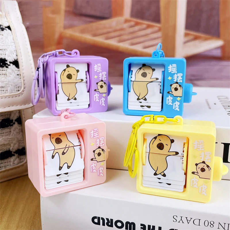 

Funny Capybara Piggy Flipbook Animation Machine Keychain Creative Cartoon Butter Bear Animation Keyring Bag Key Pendant Kid Gift