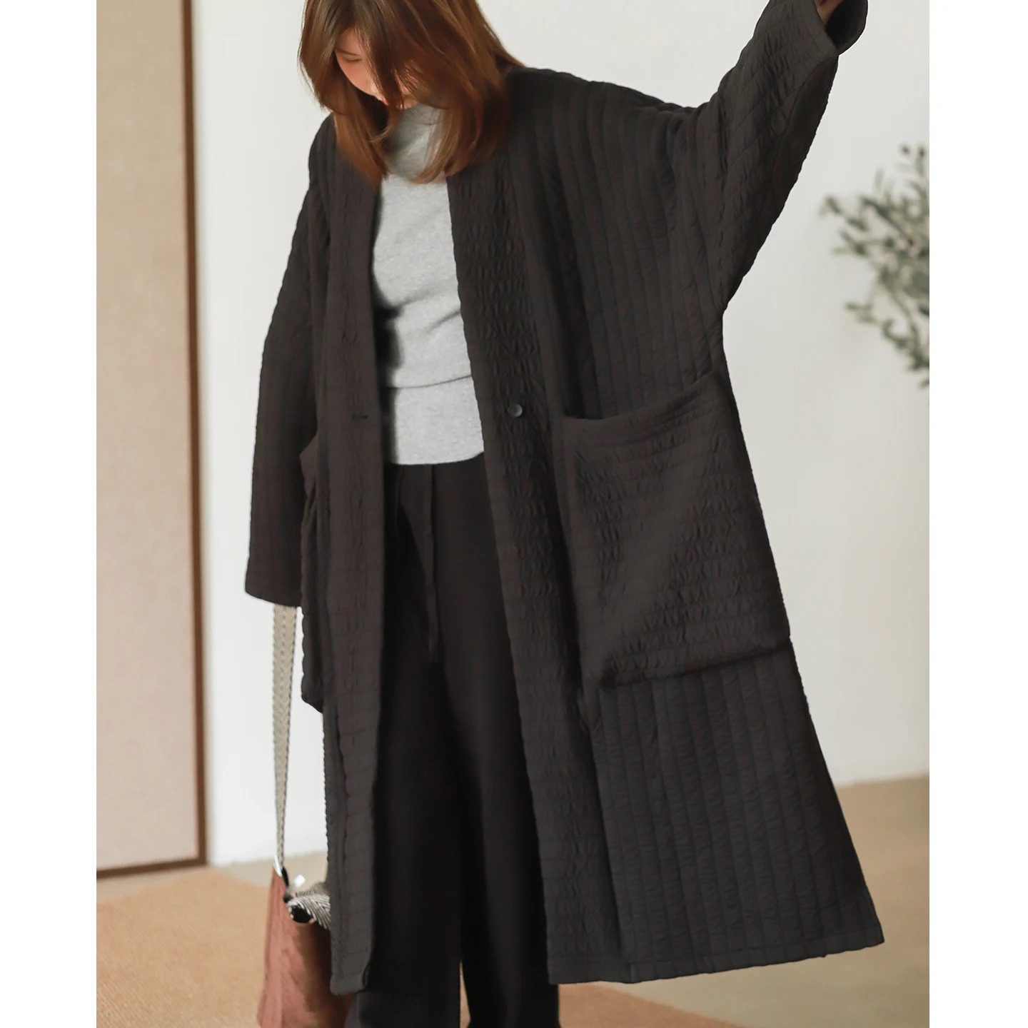 

Длинное пальто-кардиган Phil Dan Long с большими карманами, утепленное, из хлопка, для женщин