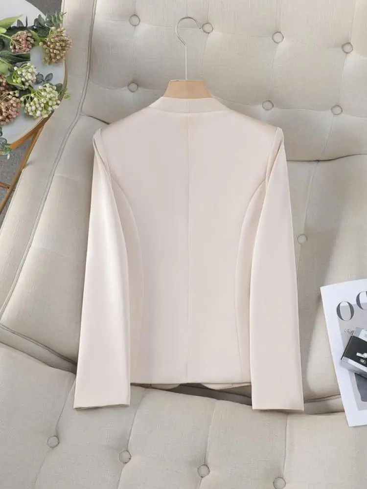 เสื้อเบลเซอร์แขนยาวมีกระดุมเม็ดเดียวสีดำและสีขาวสำหรับผู้หญิงเสื้อโค้ทเสื้อโค้ทแขนยาวสีกากีหรูหราสไตล์จีนสำหรับฤดูใบไม้ร่วงฤดูหนาว