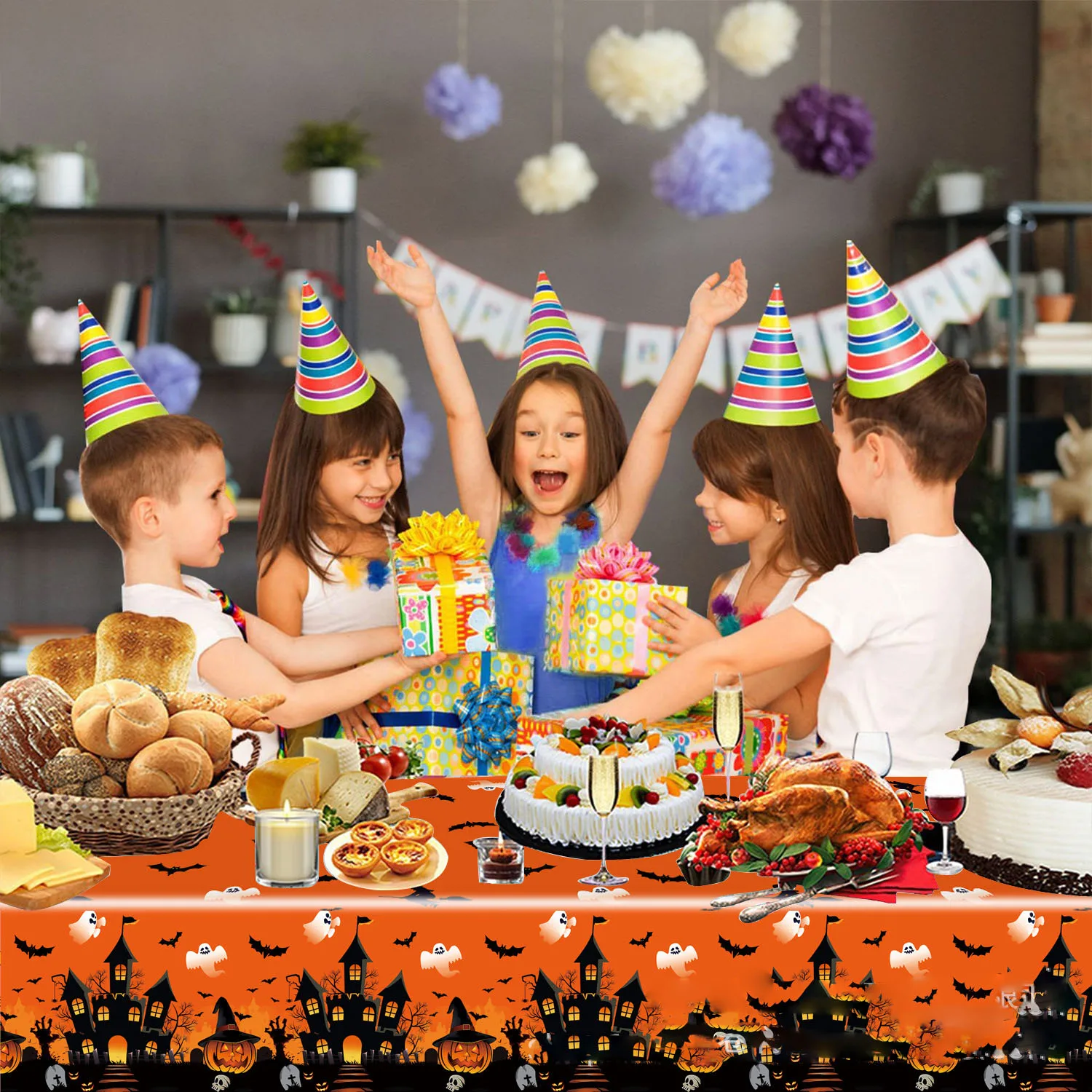 

2PCS 2024 Halloween Tablecloth Decoration Horror Atmosphere Arrangement Photo Props Party Supplies One Disposable Tablecloth