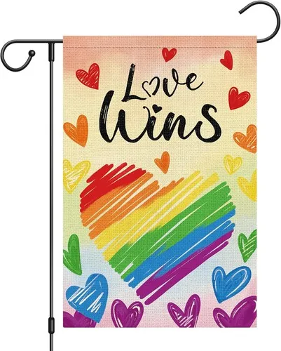 Love Wins Pride Garden Flag Double Sided Burlap, Heart Rainbow Gay, 12x18 XXQ