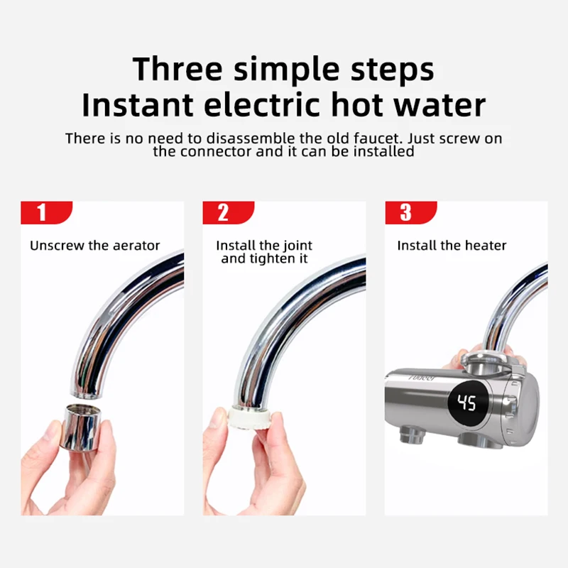 3000W Electric Water Heater Quick Install Instant Heating Faucet Hot and Cold Double Outlet Tap with Temperature Display 220V