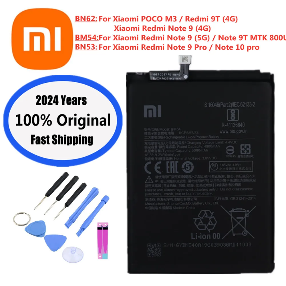 2024 Years Xiao mi Original Battery For Xiaomi POCO M3 Redmi Note 9 10 Pro / 9 (5G) / 9T MTK 800U / Redmi 9T (4G) Phone Bateria