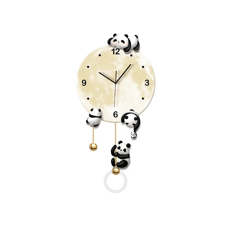 

Living room panda wall clock, TV background wall moon, creative clock wall lamp light luxury restaurant