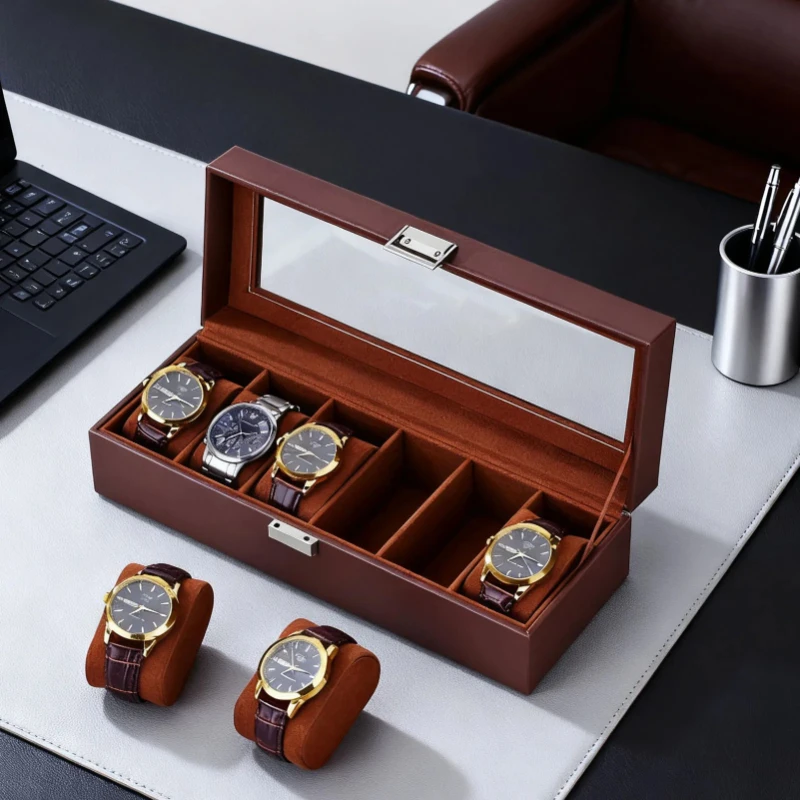 

Элегантный органайзер для хранения часов, футляр для коллекции наручных часов, 6 отделений, 2 уровня