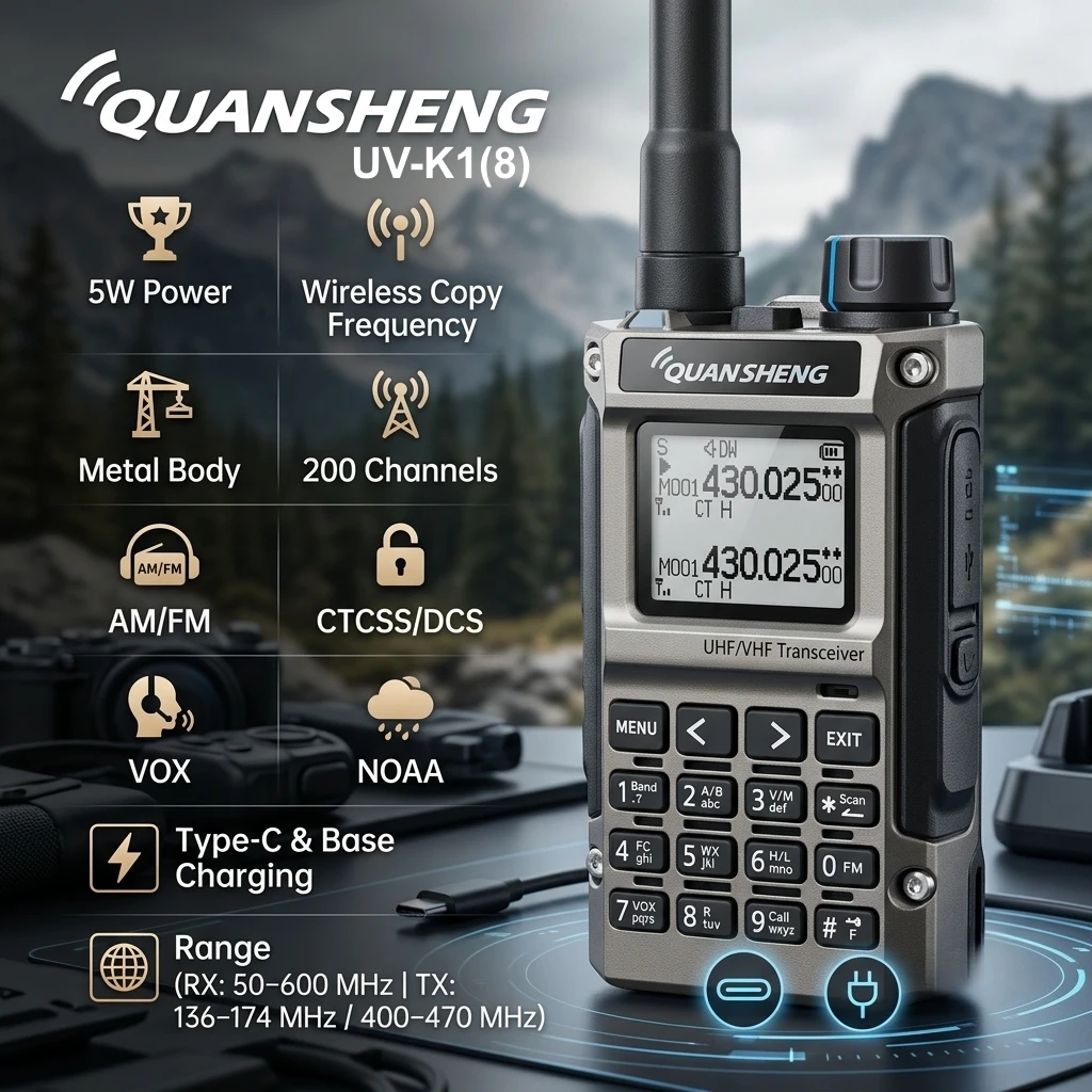 Professional Two Way Radio Handheld Transceiver Am/Fm Aviation Band Metal Body Vox Noaa Weather Scan 5W For Security & Rescue
