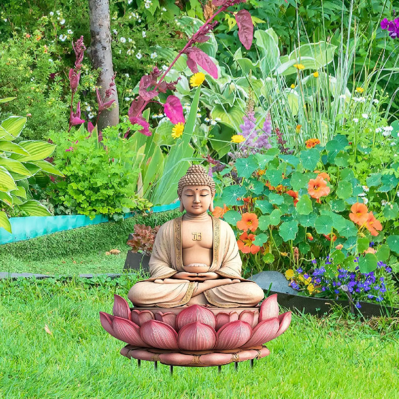 Garden Stake 2D Acrylic Atmosphere Props Gifts Buddha Sitting in Lotus Decorating for Patio Yard Outdoor Pathway Potted Plant