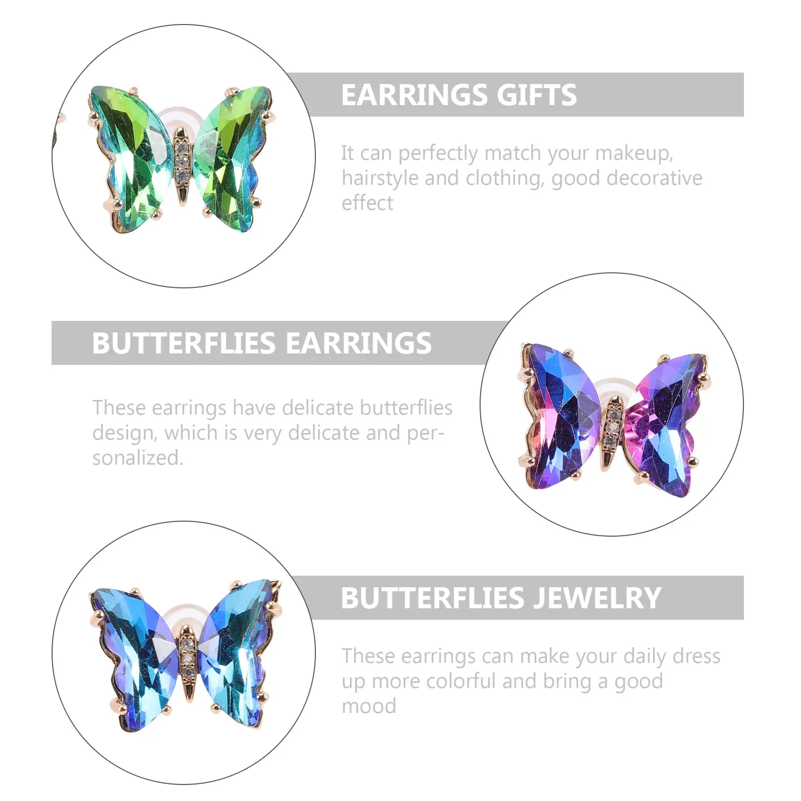 

5 Pairs Colorful Butterfly Earrings Shiny Trendy Studs for Women Girls Crystal Ear Decor Accessory Gifts Fashion Jewelry