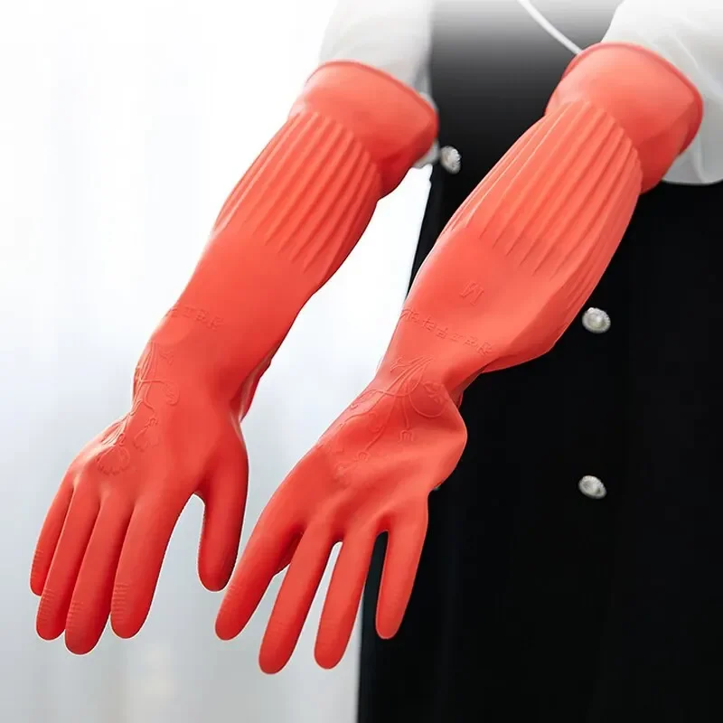 Latex Dishwashing Gloves Extra Long Thick Nonslip Wearresistant Kitchen Housework Cleaning Car Washing Clothes Rubber Gloves