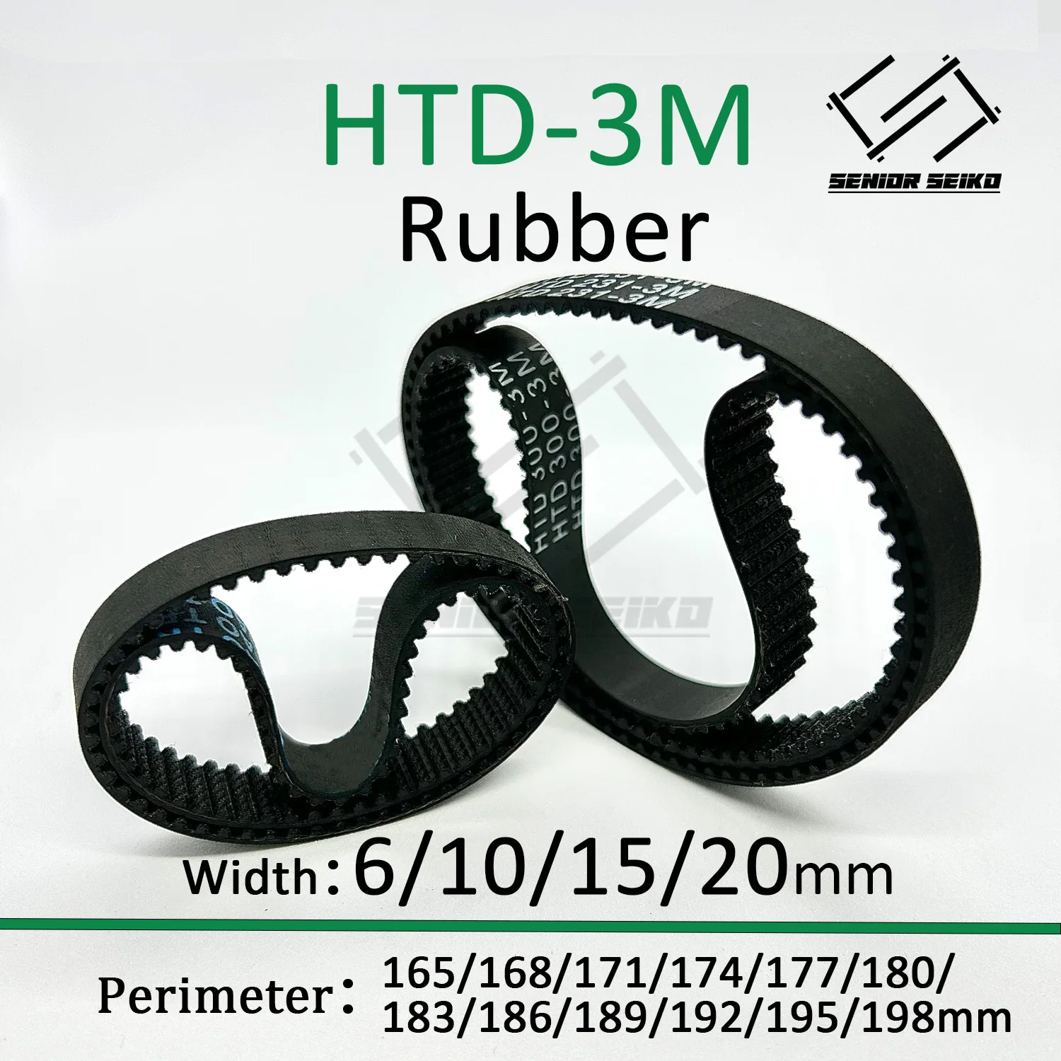 

3M HTD Timing Belt Length 165/168/171/174/177/180/183/186/189/192/195/198mm Width 6/10/15/20mm HTD3M Closed Synchronous Belts