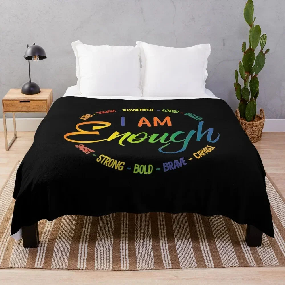 I am enough Kind Tough Powerful Loved Valued Throw Blanket Plaid on the sofa halloween Warm Blankets