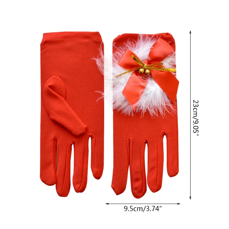 652F White Fur Costume Gloves Red Velvet Gloves with White Furry Cuff Accessories for Costumes for Women and Kids Gifts