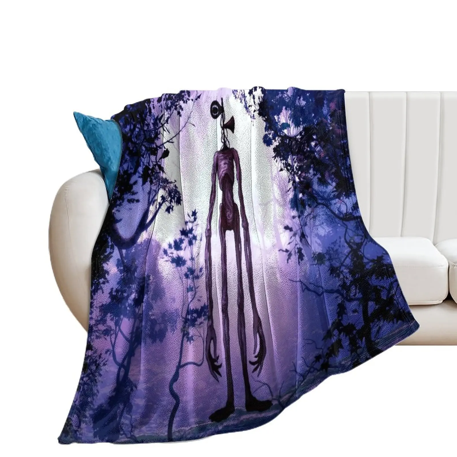 

Siren head in purple horror background Throw Blanket halloween Custom Blankets