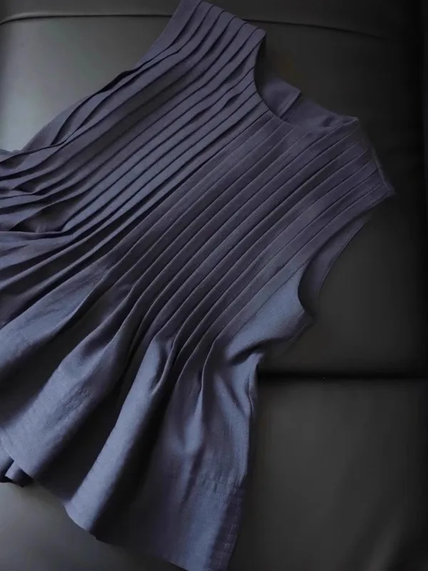 Coreano Sle rotondo Ne Svel Accordion Pleat irt Donna Estate 2025 Nuovo design Sensation Capispalla Canotta