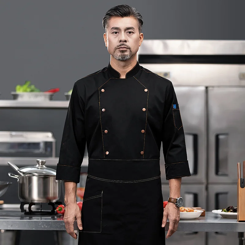 Chef Work Clothes Long Sleeve Autumn Winter Restaurant Kitchen Western Cuisine Kitchen Catering Canteen Baking Cake Bread Clothi