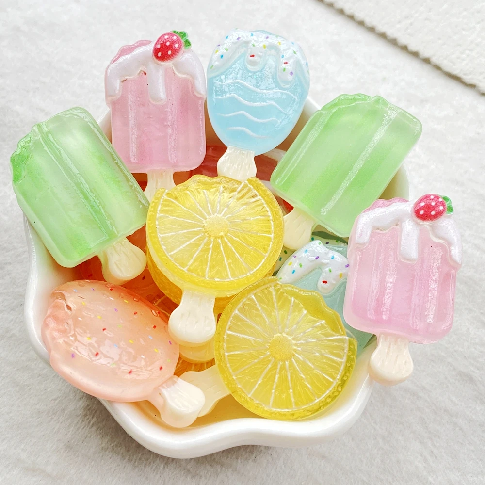 10 Stück süße Harz transparente Frucht Erdbeere, Zitroneneis flache Rückseite Scrapbooking DIY Schmuck Handwerk Dekoration Zubehör