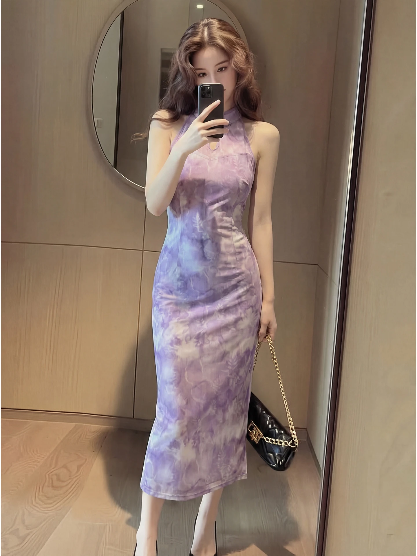 

Платье-футляр больших размеров Ele Purple Wrap Bodycon Dr Svel с воротником-стойкой, женское, весеннее, модное, во французском стиле, приталенное, стройнящее