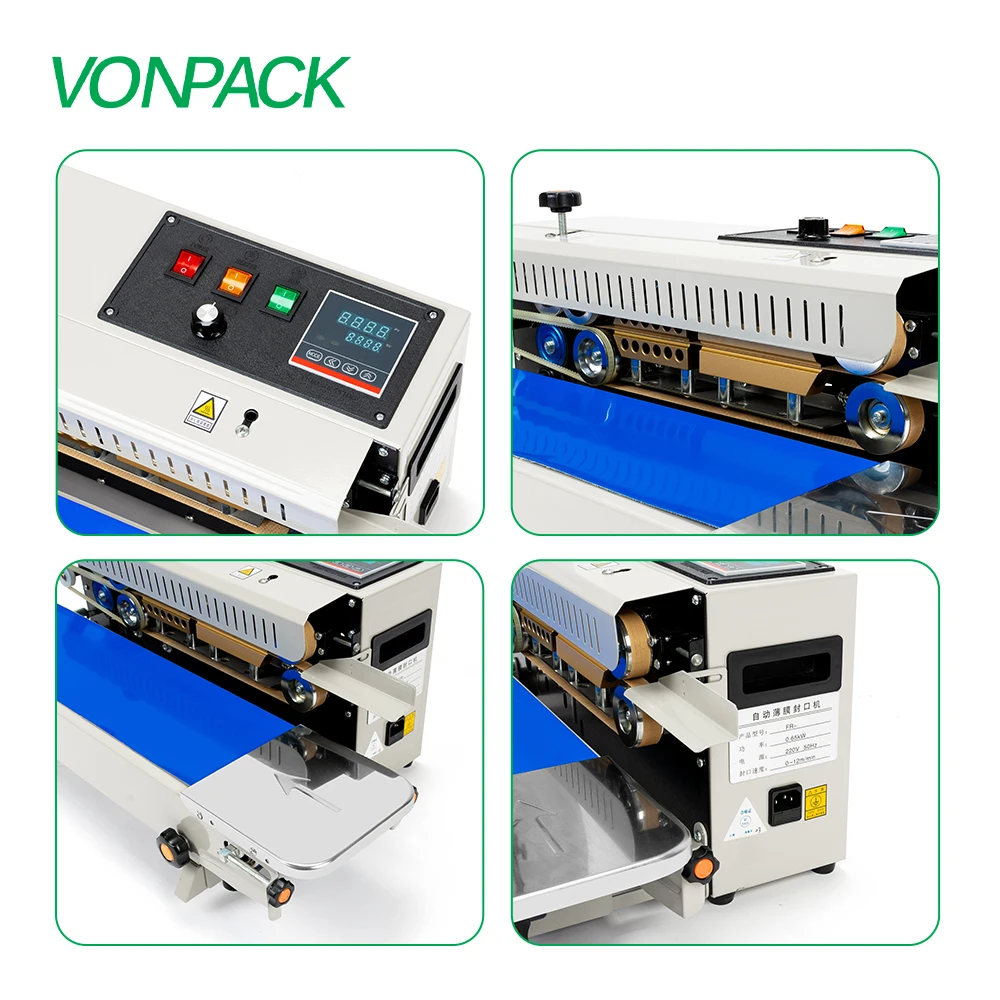 VONPACK FR-900 Automatic Horizontal Plastic Bags Film Heat Sealing Continuous Band Sealer Machine Emergency Stop Counter