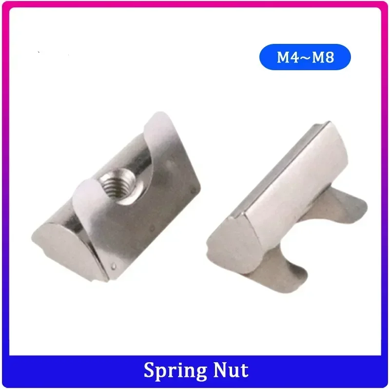 

40pcs M4 M5 M6 M8 Spring Nut Drop in Sheet T Nut for Aluminum Extrusion Profile 20020/3030/4040/4545 series Zinc Plate Coated