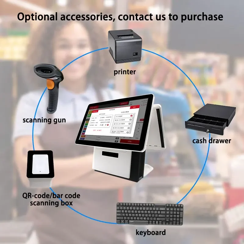 Supermarket Caisse En Vissreuse Parking samochodowy System Pos Android System Terminal Pos Podwójny ekran 4g