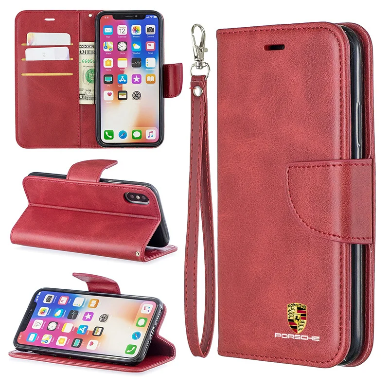 For Porsche PU Leather Flip Wallet Case Protect Cover Car Phone Case for iPhone 13 14 11 12 Pro Max Mini 8 XR XS 16 Plus 15 Pro