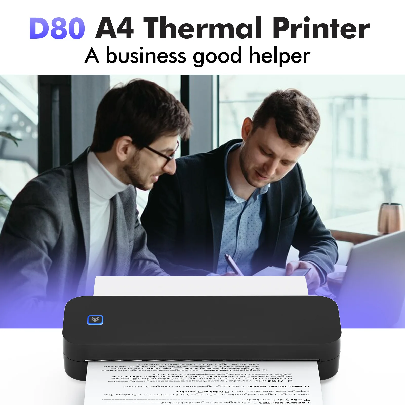 Tragbarer kabelloser Bluetooth-Mobil-A4-Thermodrucker im A4-Format, kompatibel mit iPhone und Android-Laptop, geeignet für Zuhause, Auto, Reisen, Büro